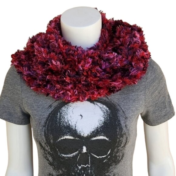 VINTAGE Ombre Red Pink Chenille Feather Scarf Eyelash Fur Long Wrap Super Soft - Picture 3 of 15